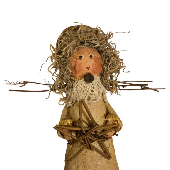 Vintage Angel Figurine 8 Inch Tall Paper Mache Twig Star Prim Home Decor - Picture 2 of 16